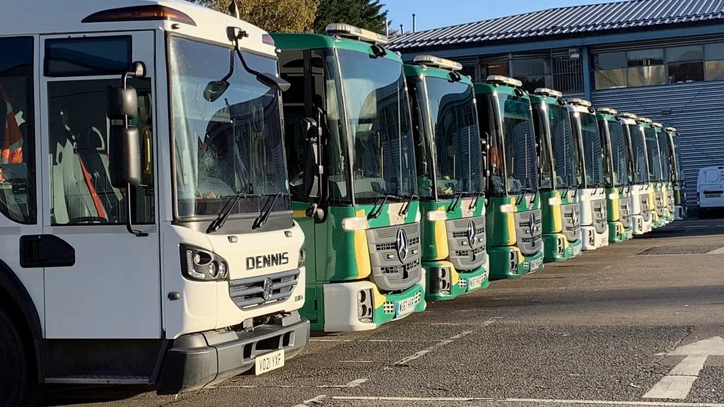 Bin lorries at a Surrey depot