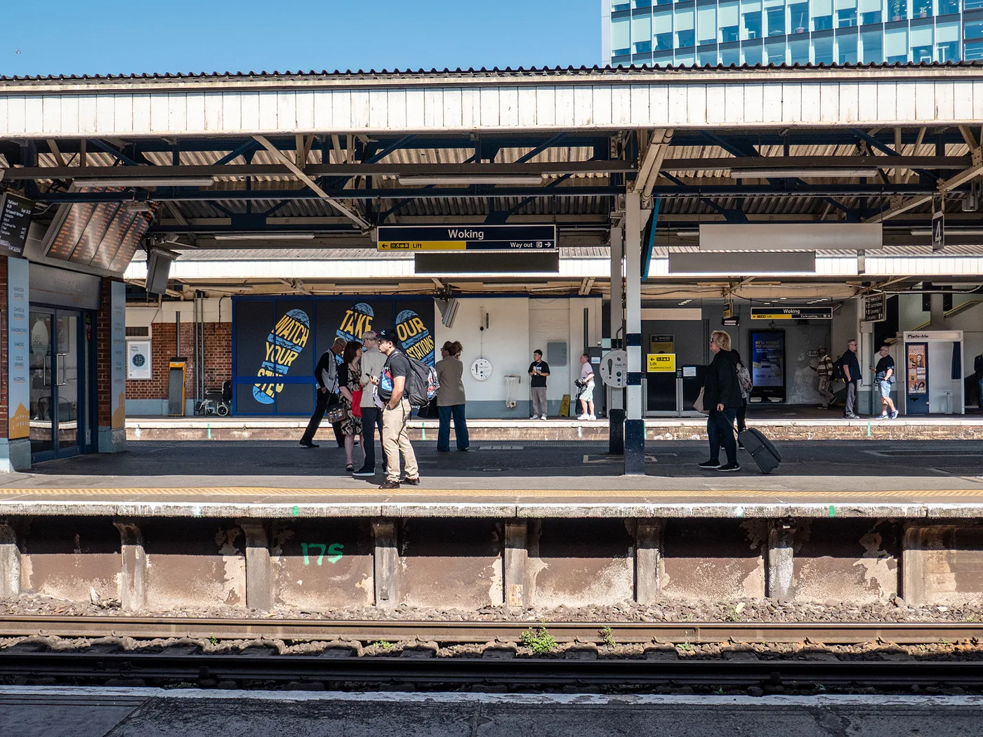 Woking railway station. Two of the twelve Woking businesses rated in August were platform cafes here, and both scored 5.