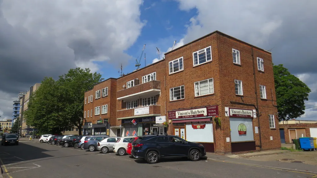 Flats above a row of local shops in Woking. Flats were the type that fell furthest over the year